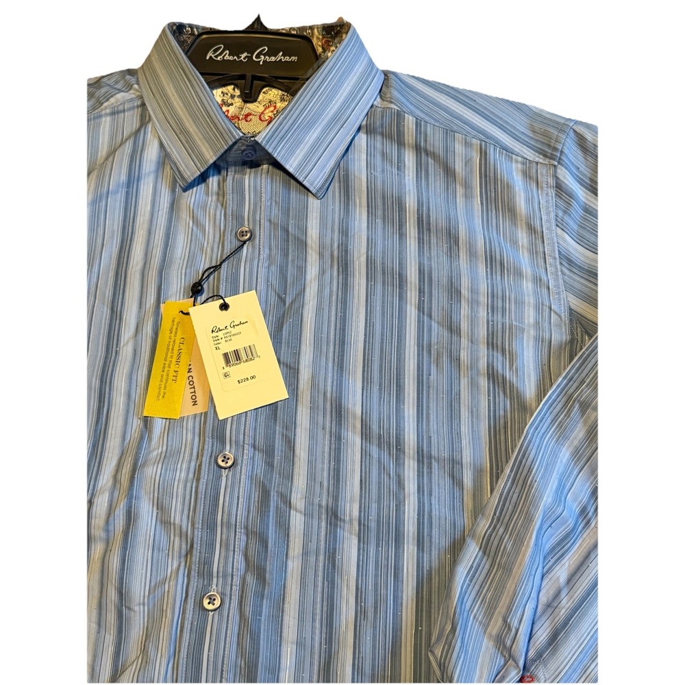 Robert Graham Lopez Blue Egyptian Cotton Flip Cuff Long Sleeve XL NWT‎ $228